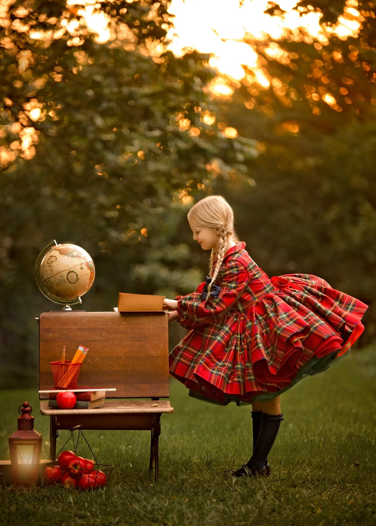 Couture gown rental: "Darling Plaid" Red Vintage Dress Sleeve ( 5 Year - Petite 6 Year)