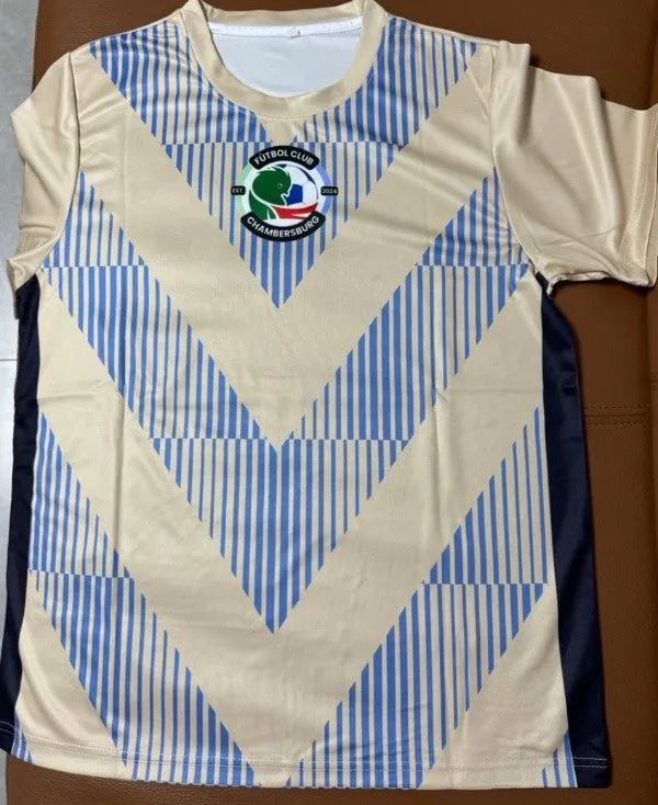 Custom Design Beige Blue Gradient Soccer Uniform