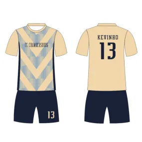 Custom Design Beige Blue Gradient Soccer Uniform