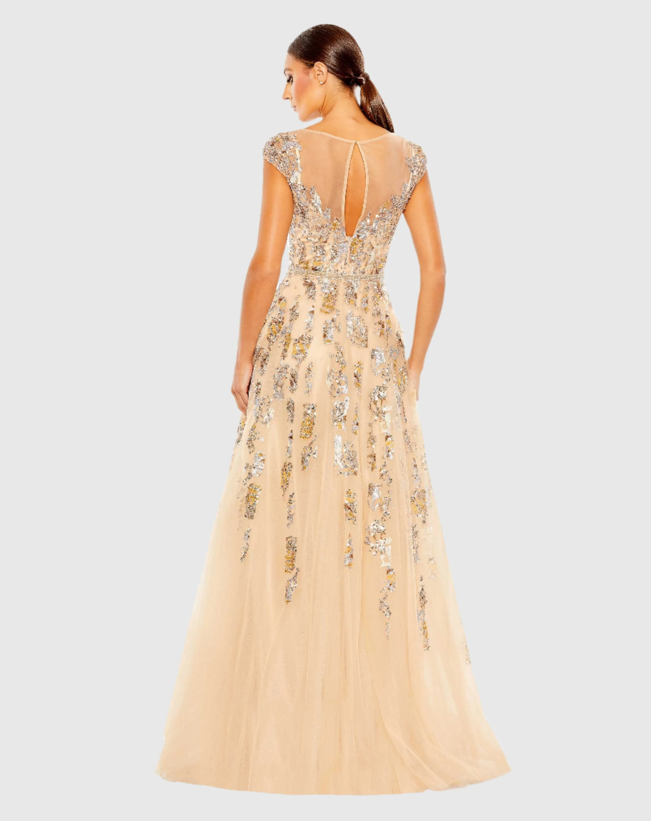 Embellished Cap Sleeve Cutout Back Gown - FINAL SALE