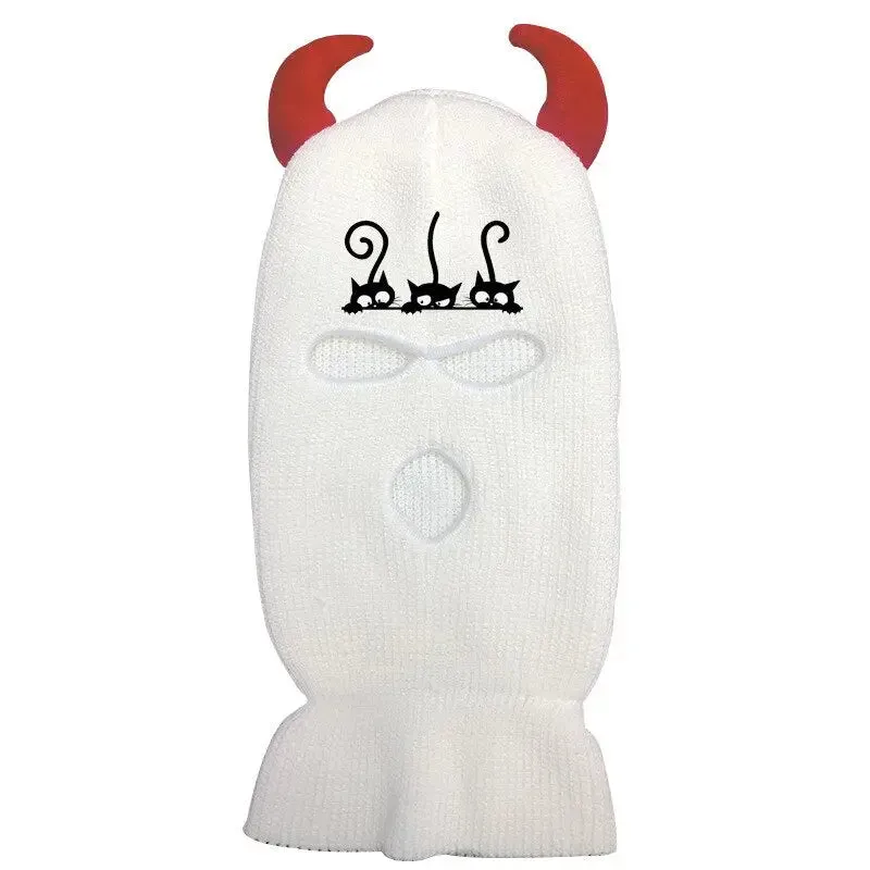 Embroidered Point Horns Balaclava