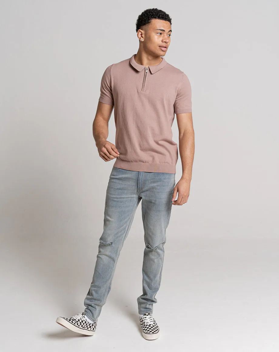 ESSENTIAL SHORT SLEEVE ZIP POLO TOP | PINK