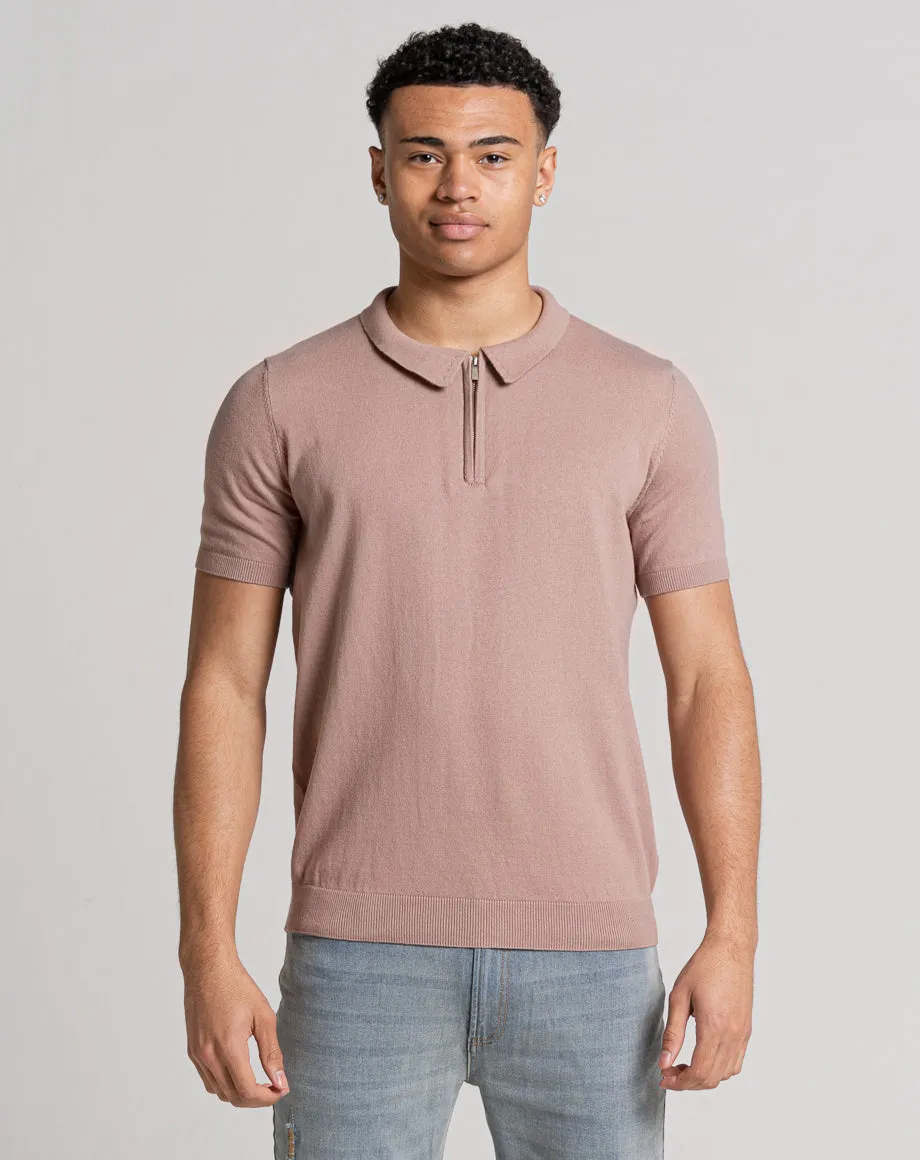 ESSENTIAL SHORT SLEEVE ZIP POLO TOP | PINK