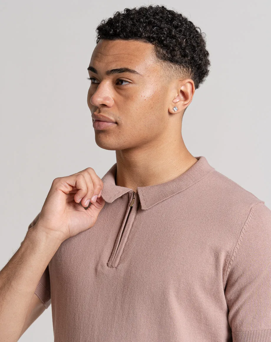 ESSENTIAL SHORT SLEEVE ZIP POLO TOP | PINK