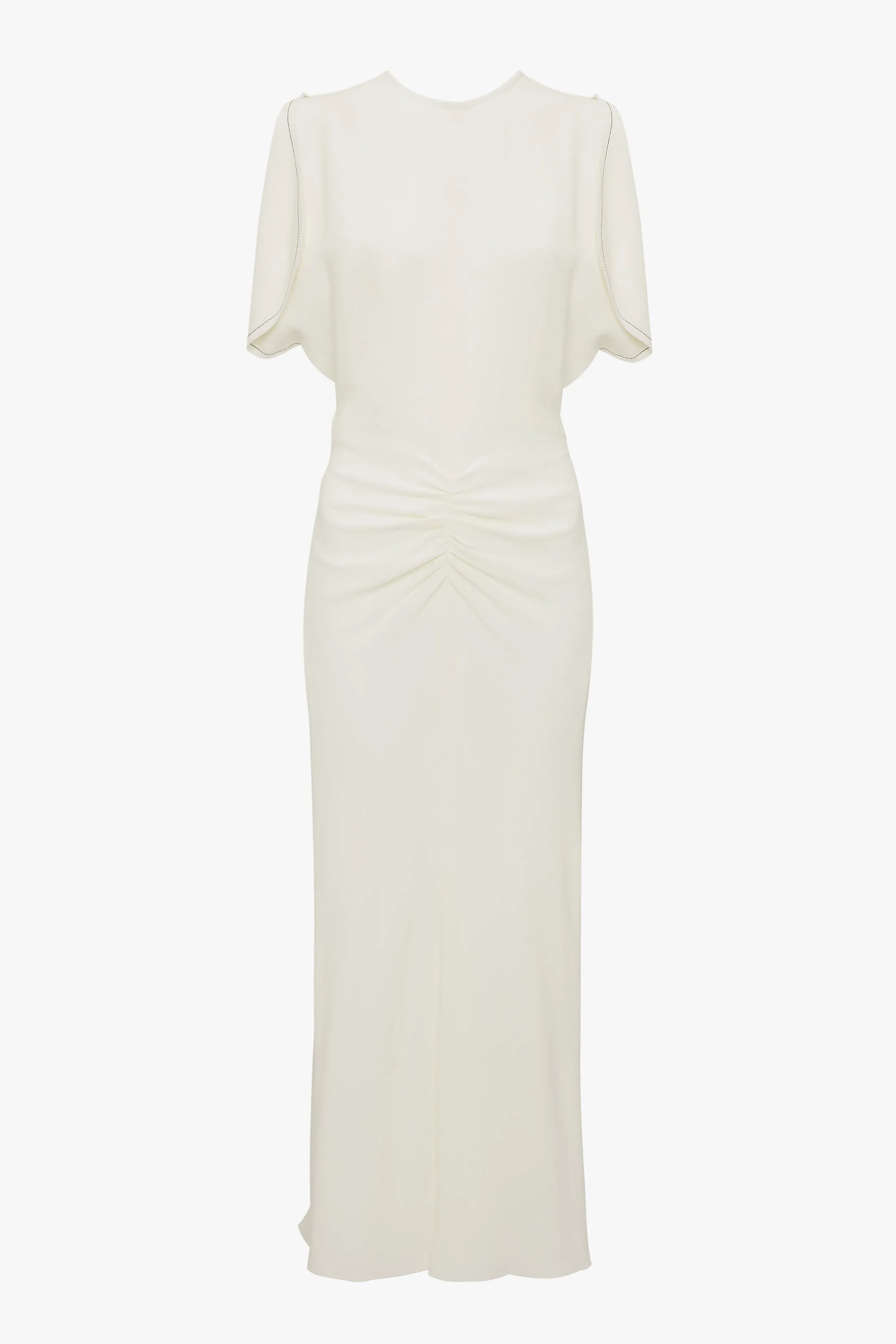Exclusive Gathered Waist Midi Dress In Ivory