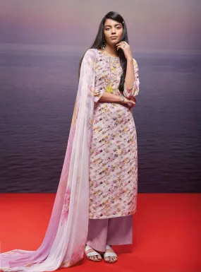 Ganga Pink Pure Cotton Unstitched Suit Dress Material for Women