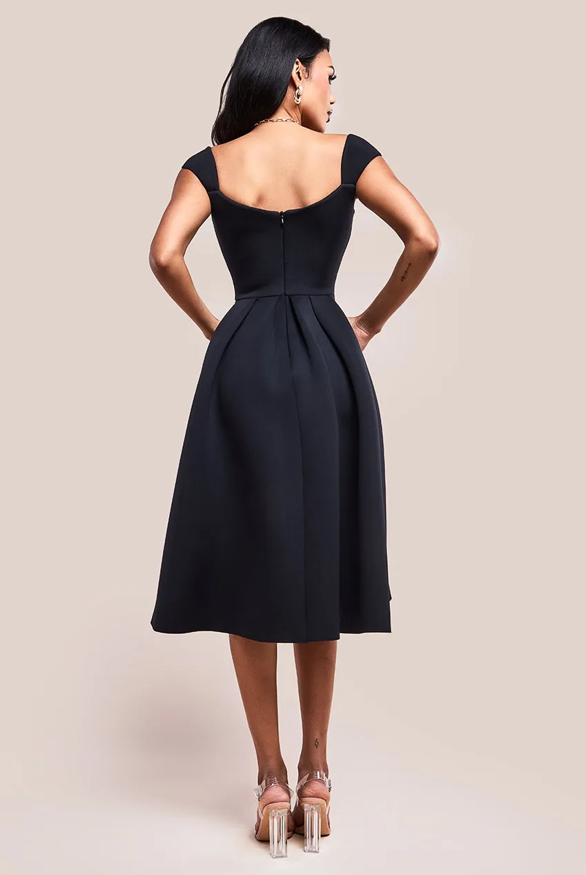Goddiva Scuba Foam Skater Midi Dress - Black