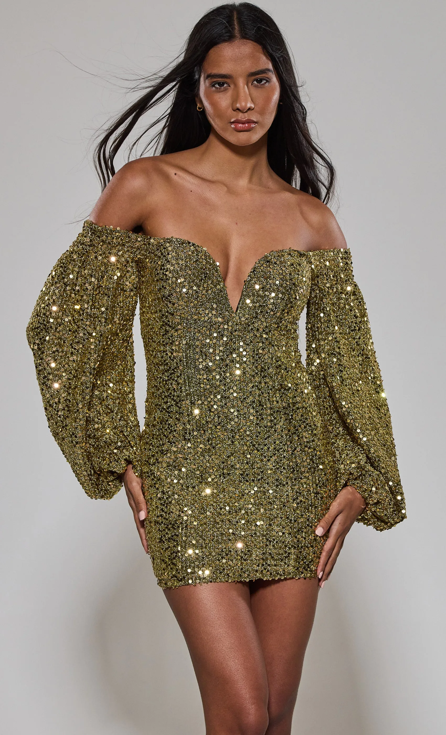 Gold Sequin Off The Shoulder Dress