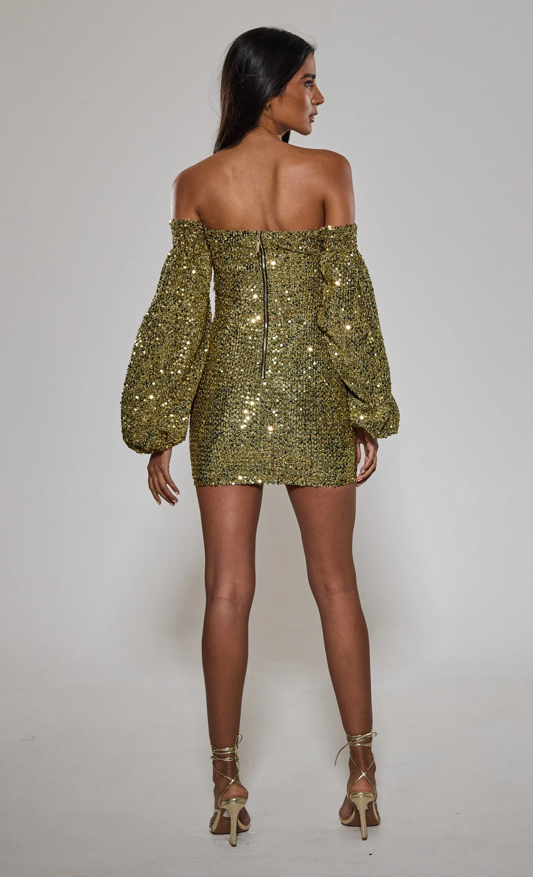 Gold Sequin Off The Shoulder Dress