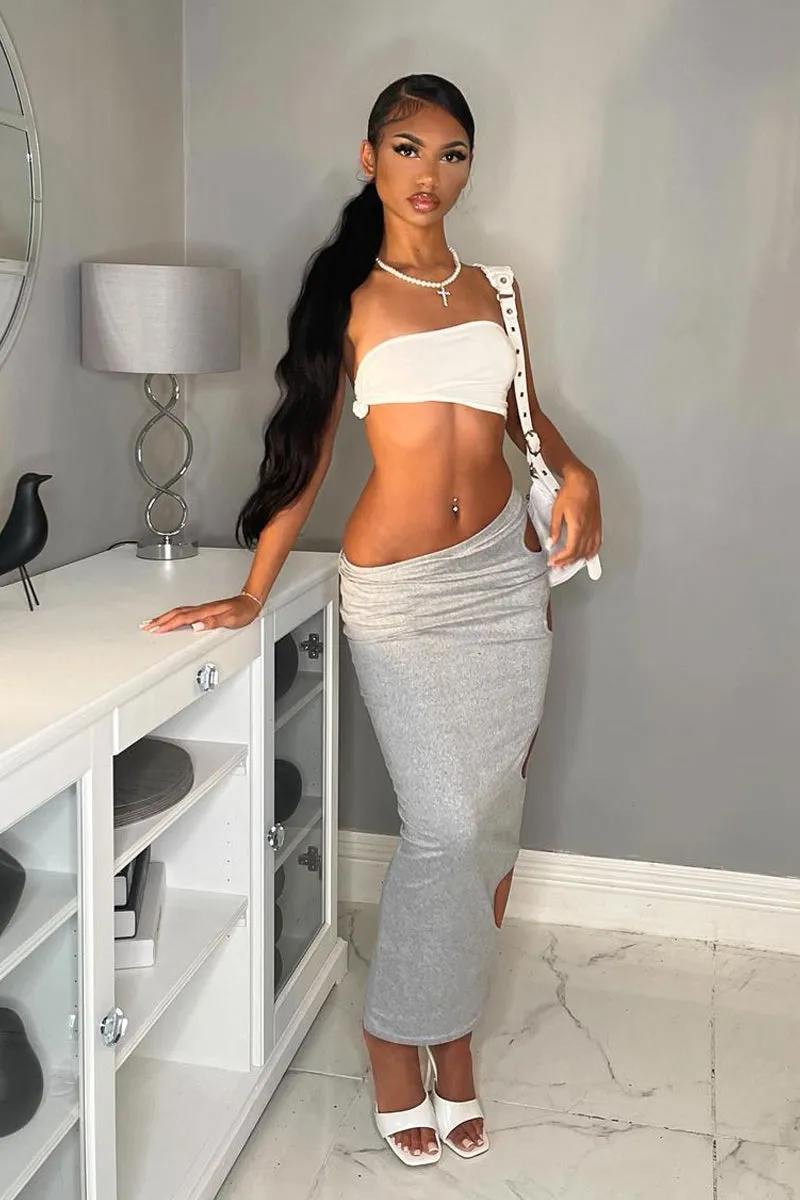 Grey Jersey Side Cut Out Maxi Skirt - Adara