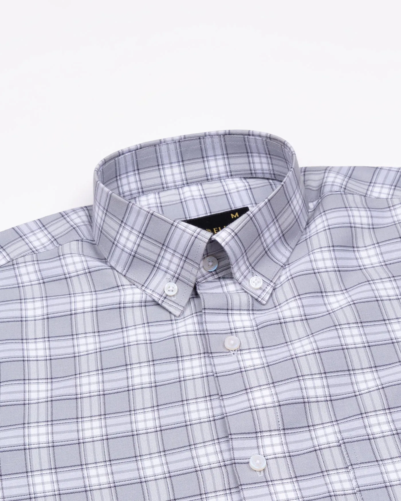 Kentar Grey Plaid Button Down Cotton Shirt