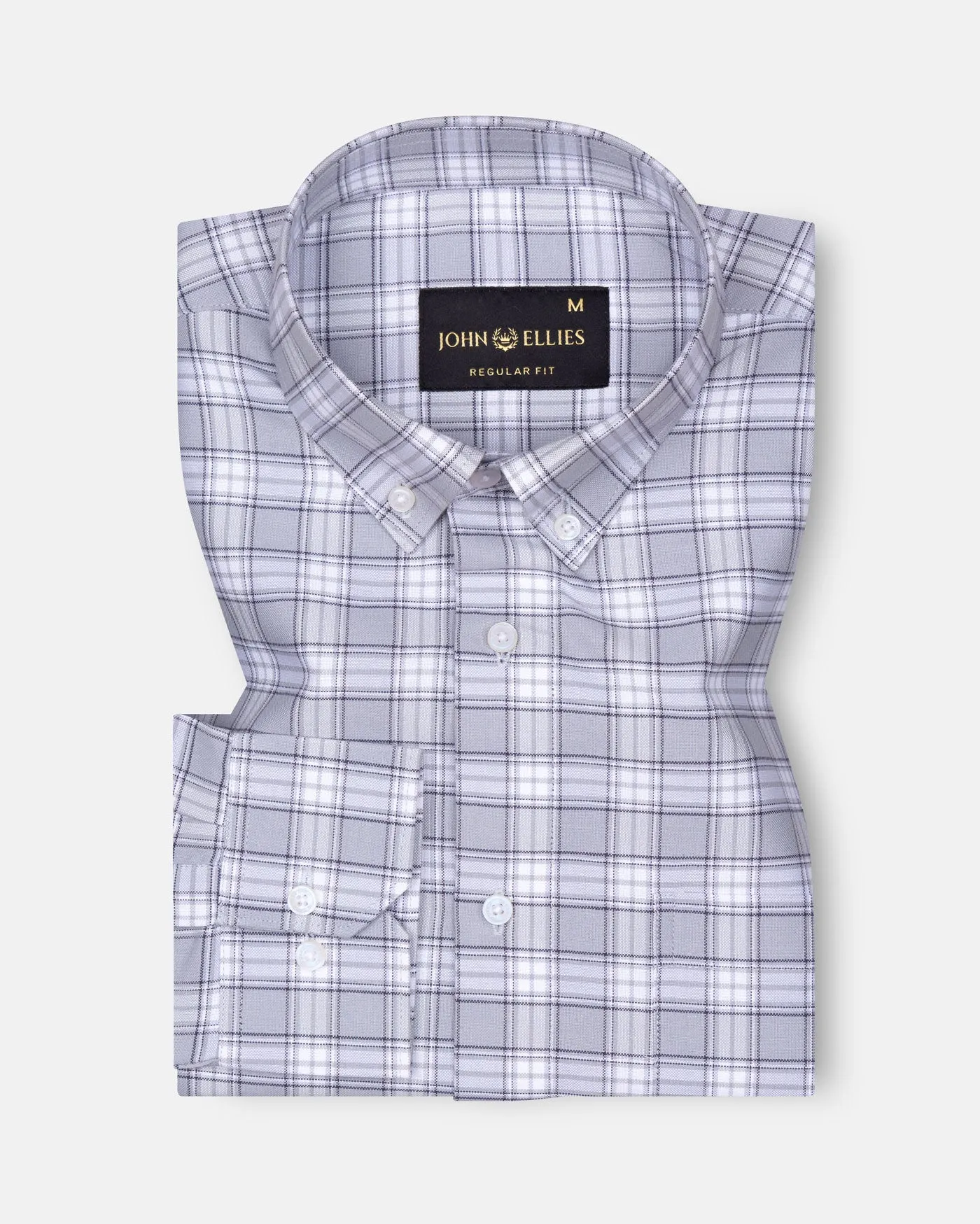 Kentar Grey Plaid Button Down Cotton Shirt