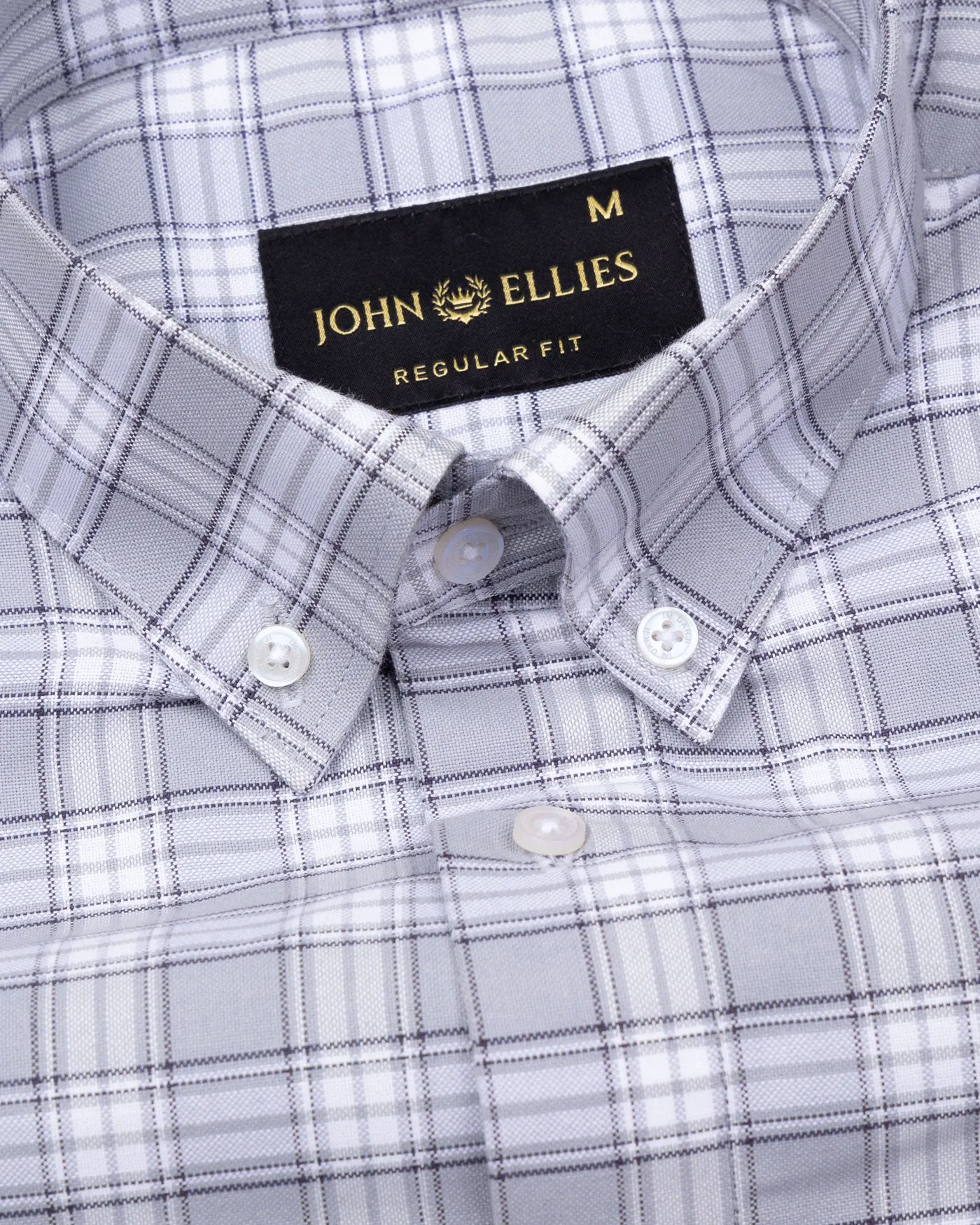 Kentar Grey Plaid Button Down Cotton Shirt