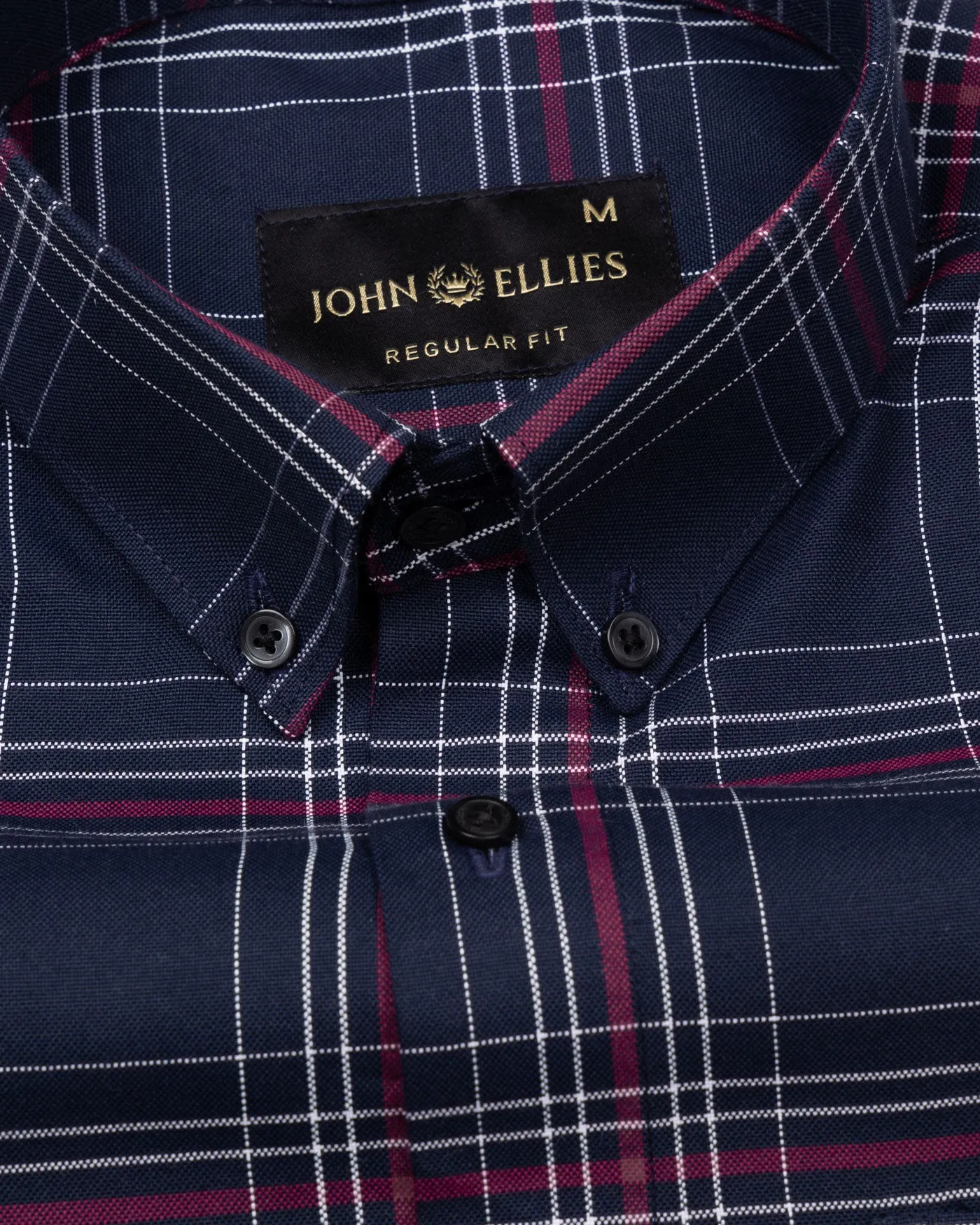 Kentar Navy And Red Plaid Button Down Cotton Shirt