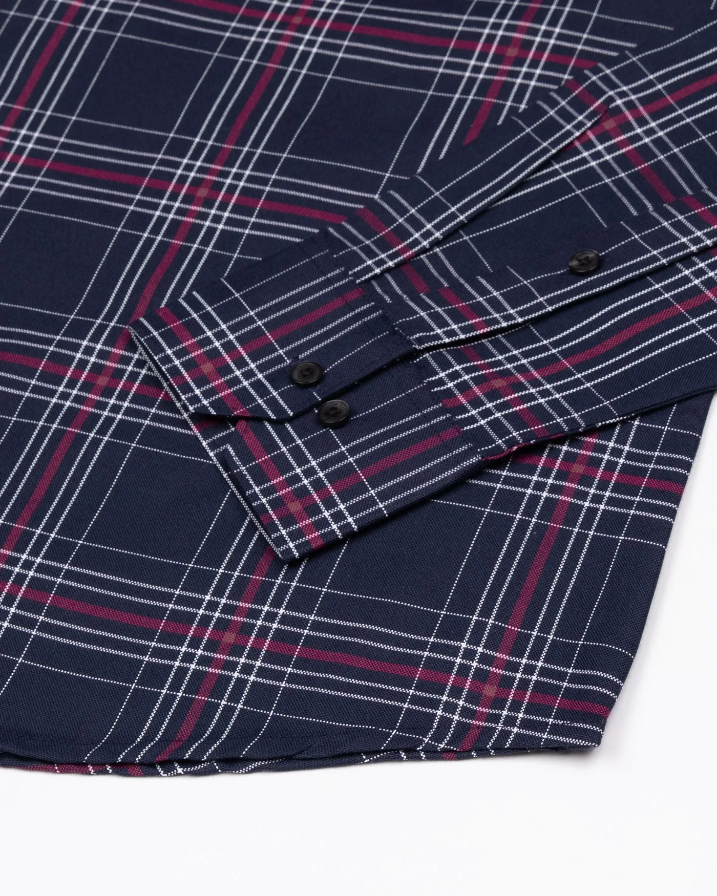 Kentar Navy And Red Plaid Button Down Cotton Shirt