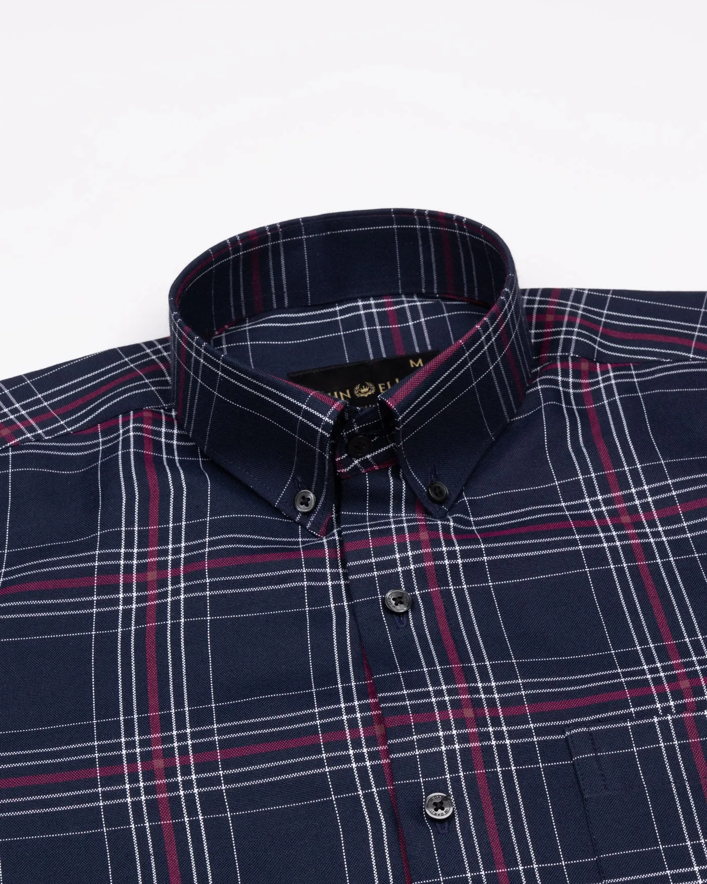 Kentar Navy And Red Plaid Button Down Cotton Shirt