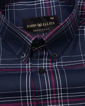 Kentar Navy And Red Plaid Button Down Cotton Shirt