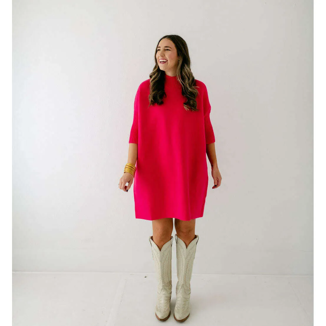 Kerisma Knits Aja Sweater Dress in Super Pink