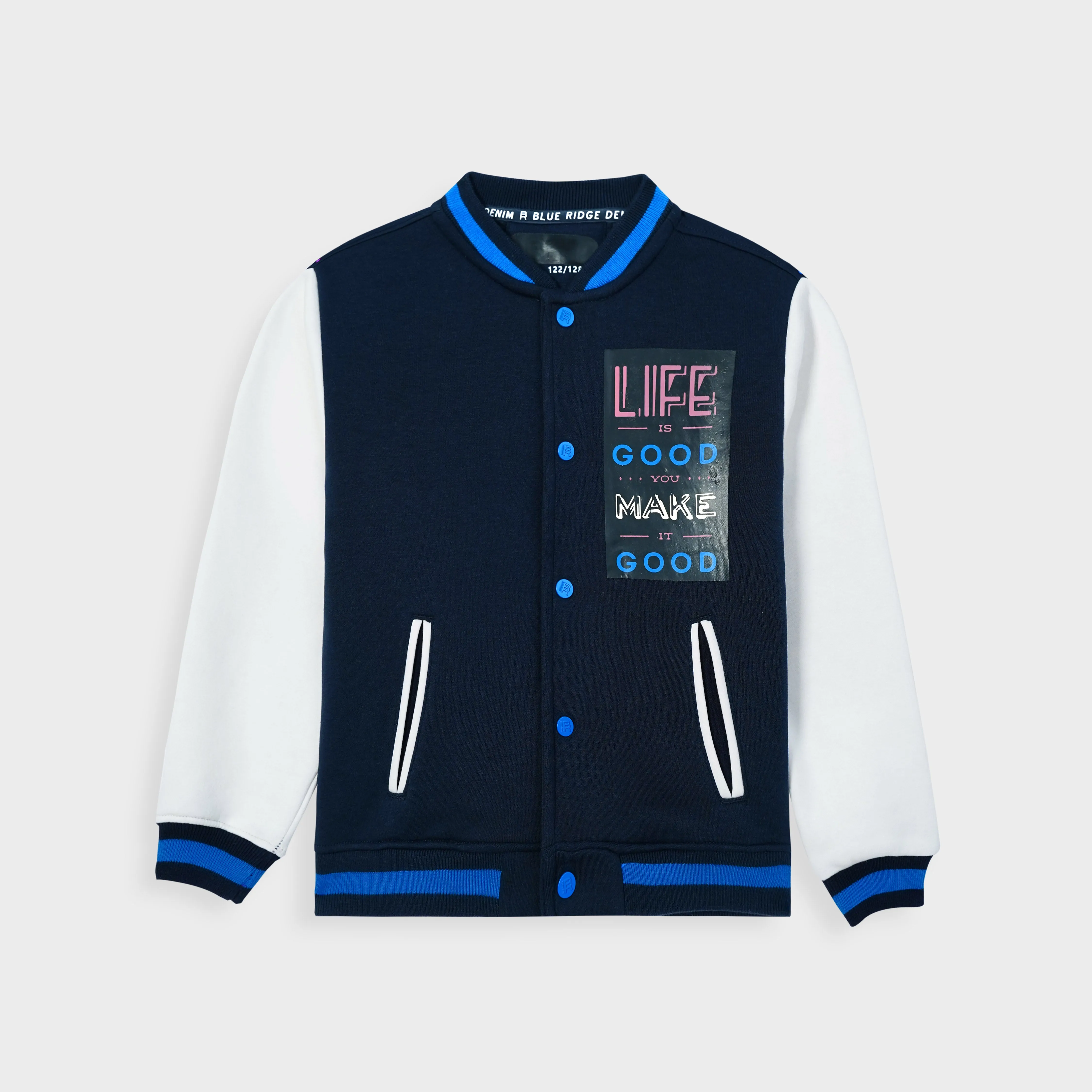Kids Premium Quality Base Ball Printed Fleece Navy Jacket Minor Fault (R)