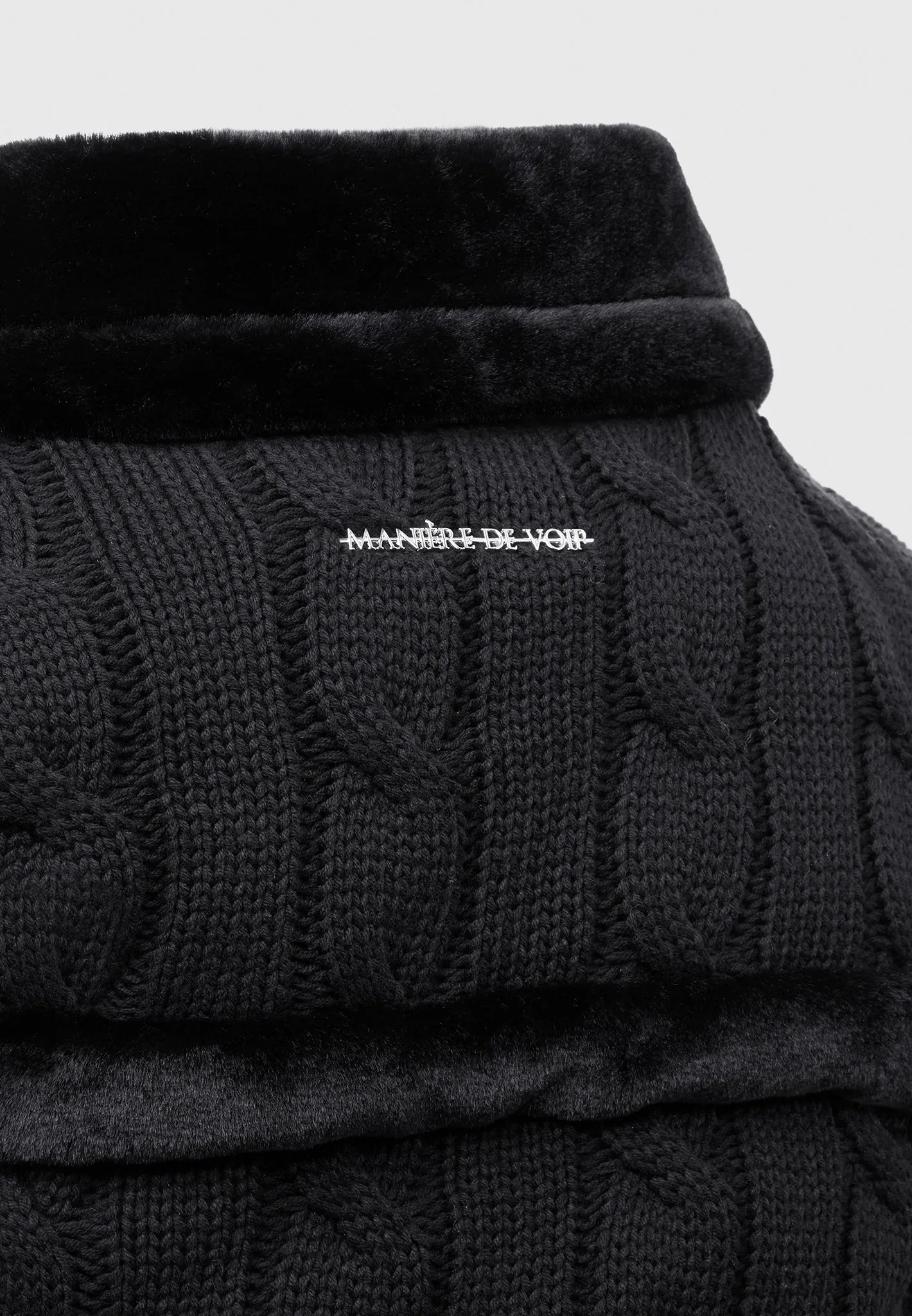 Knit and Plush Puffer Biker Jacket - Black