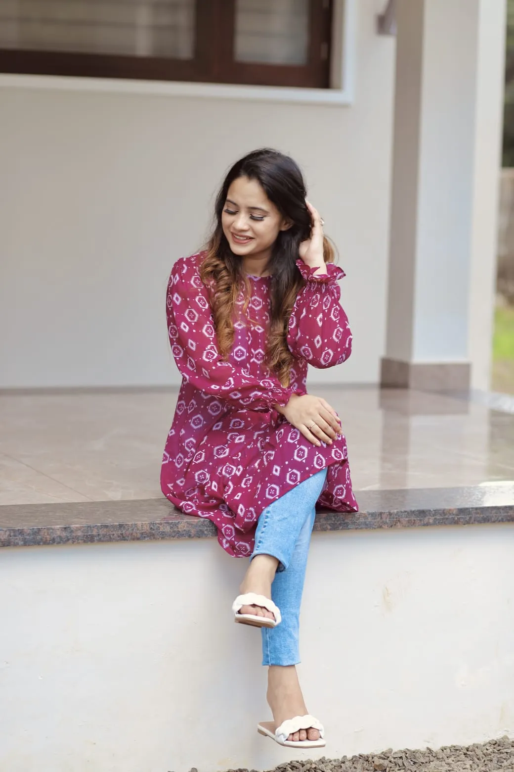 Magenta Abstract Print Dress (GBP2005)