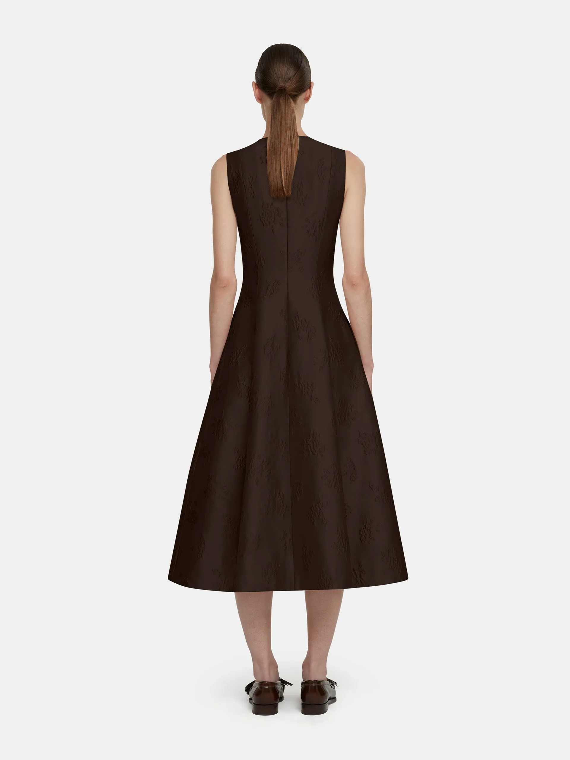 Mara dark brown ditsy floral jacquard dress