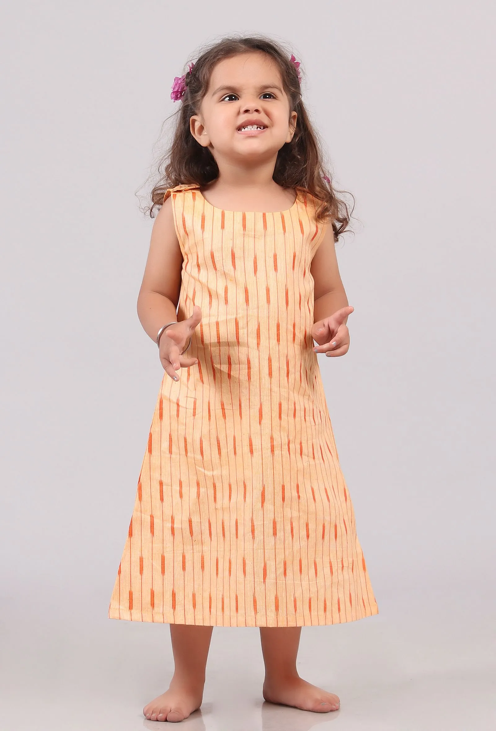Orange Ikat Shoulder Flared Dress