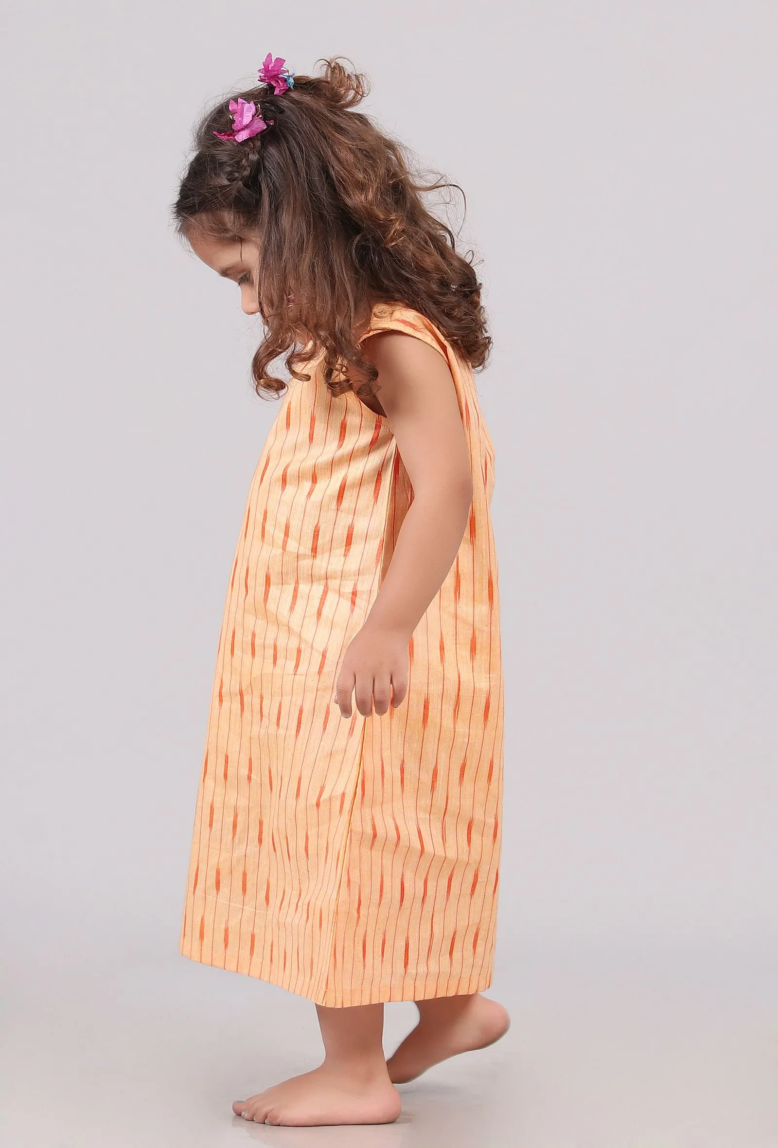 Orange Ikat Shoulder Flared Dress