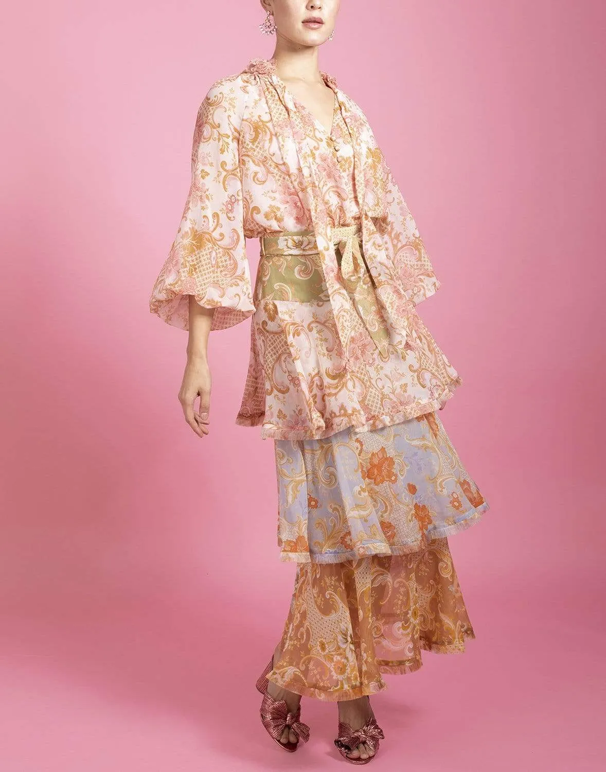 Postcard Flounce Midi Skirt