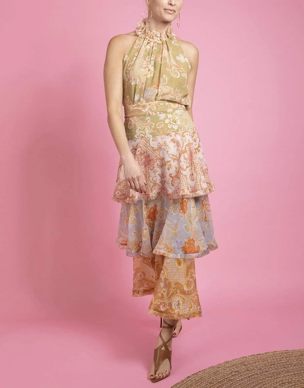 Postcard Flounce Midi Skirt