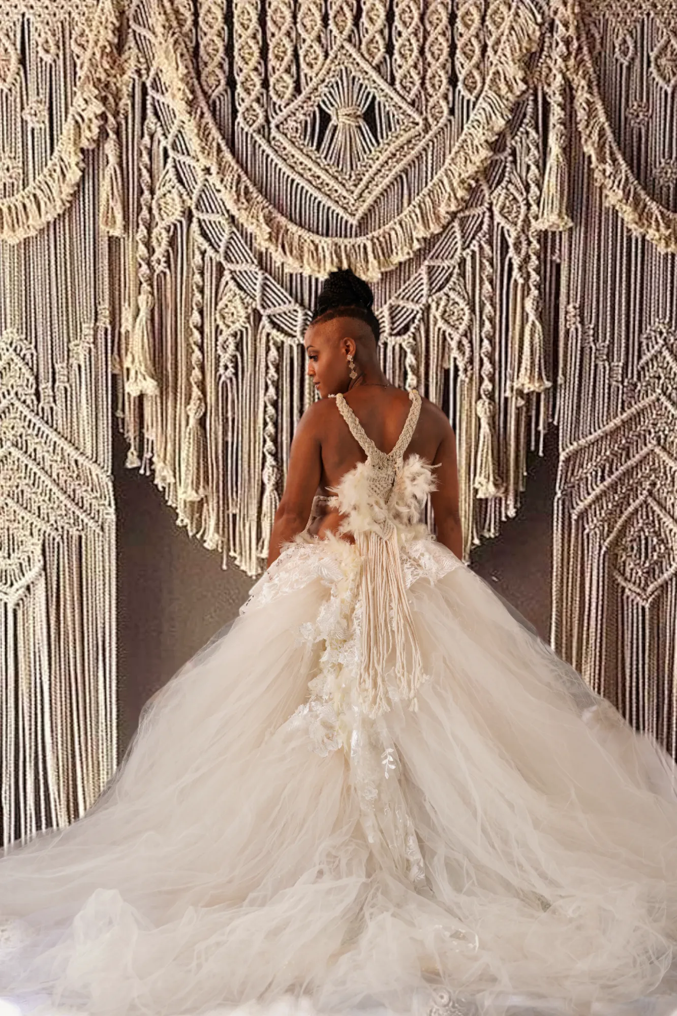 Sample Gown Set Only "ALYSHA" Ivory Macrame, Tulle & Lace Wedding Ballgown Set