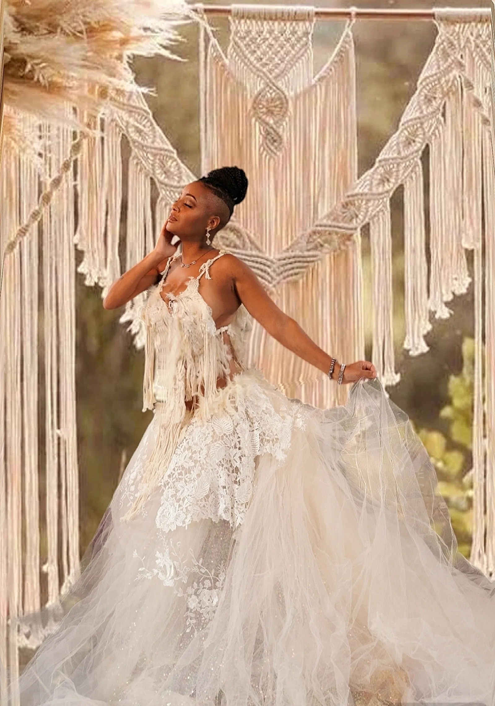 Sample Gown Set Only "ALYSHA" Ivory Macrame, Tulle & Lace Wedding Ballgown Set