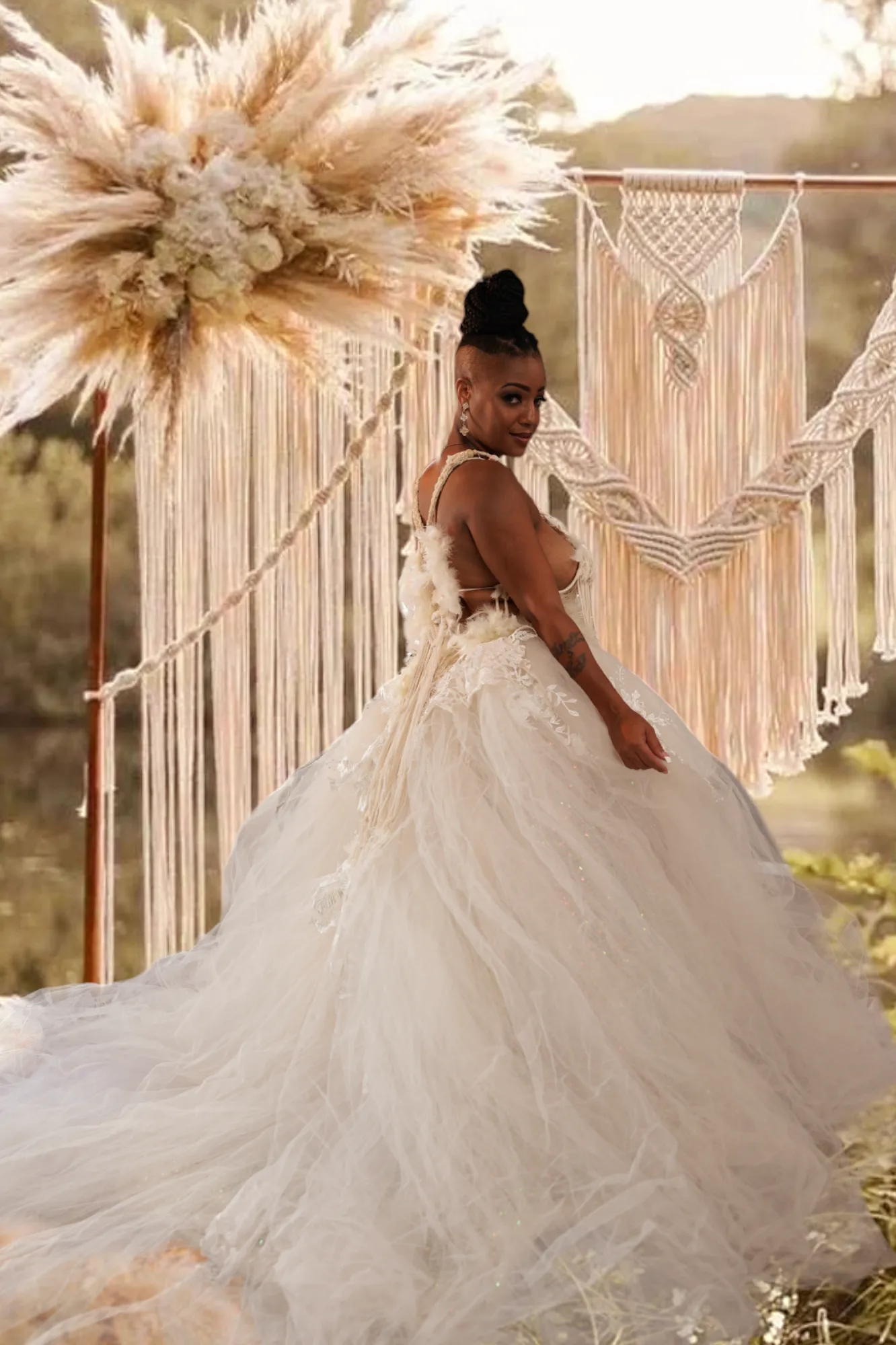 Sample Gown Set Only "ALYSHA" Ivory Macrame, Tulle & Lace Wedding Ballgown Set