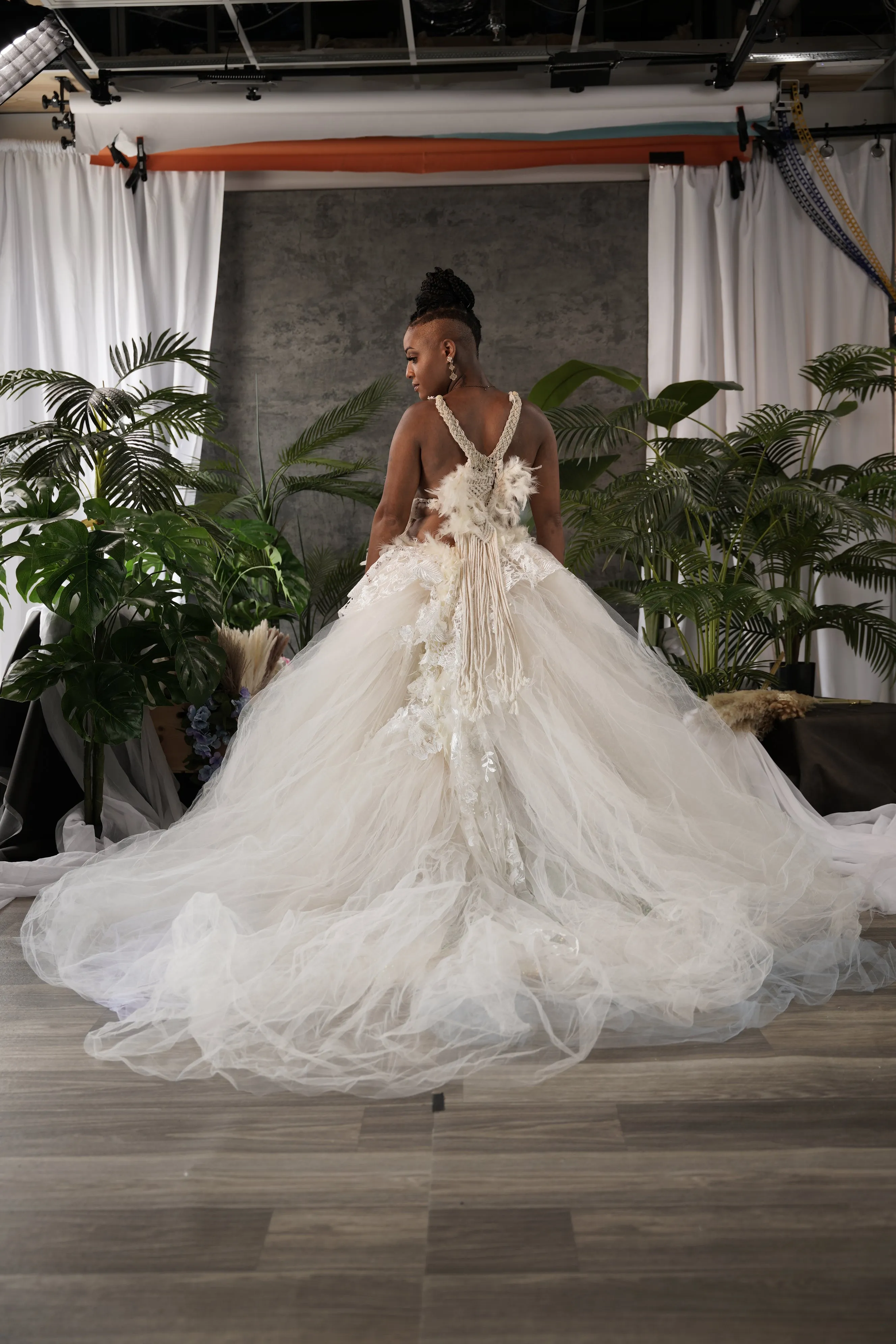 Sample Gown Set Only "ALYSHA" Ivory Macrame, Tulle & Lace Wedding Ballgown Set