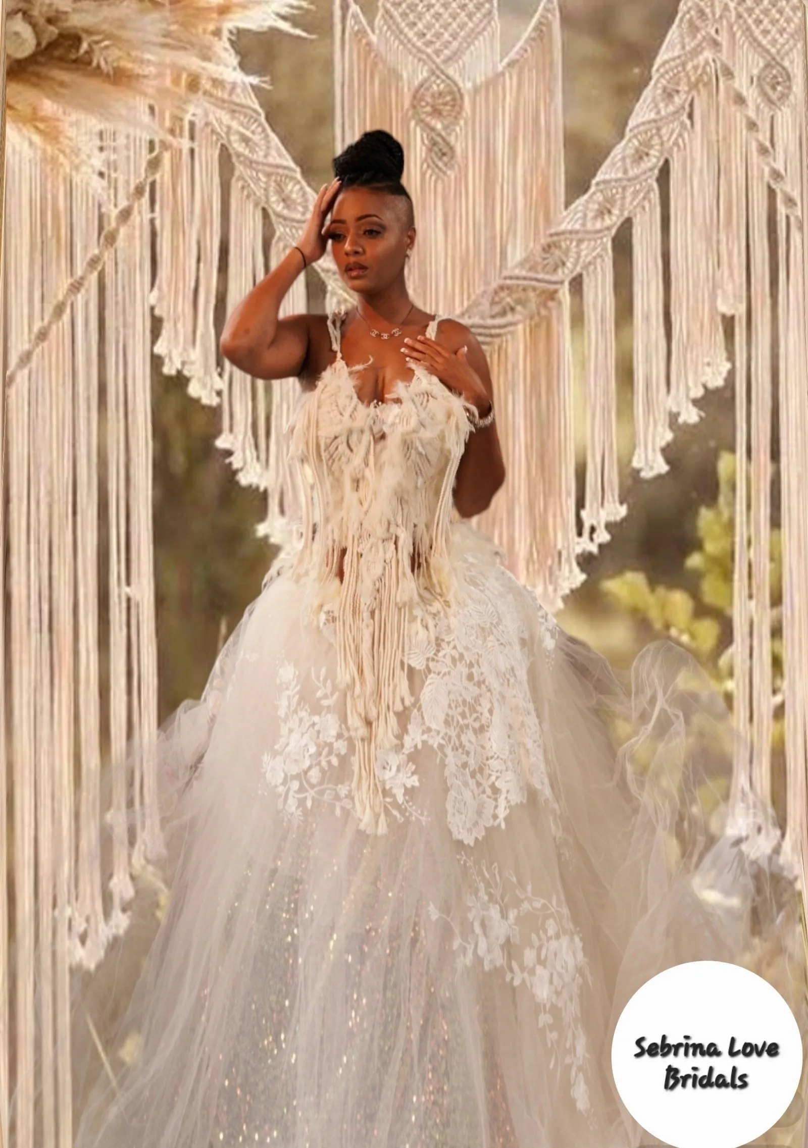 Sample Gown Set Only "ALYSHA" Ivory Macrame, Tulle & Lace Wedding Ballgown Set