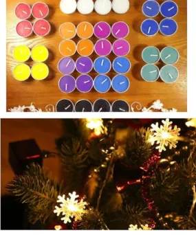 Shoppy Assist-Combo Delight Pack of Color TEALIGHT_50Pcs (2hr_Burn time)   Warm White_4mtrs 14LED SNOWLIGHT (2Pc)__Home Decoration Long-Lasting Decor,Diwali,Festival,Christmas,New Year,Gift,Light