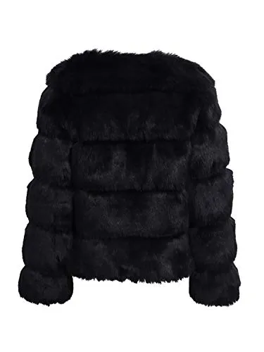 Simplee Women Luxury Winter Warm Fluffy Faux Fur Short Coat Jacket Parka Outwear (Black 10)