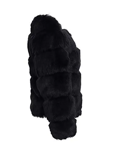 Simplee Women Luxury Winter Warm Fluffy Faux Fur Short Coat Jacket Parka Outwear (Black 10)