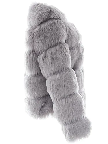 Simplee Women Luxury Winter Warm Fluffy Faux Fur Short Coat Jacket Parka Outwear(Gray 0-2)