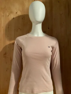 TOMMY HILFIGER Embroidered Logo Adult Women M MD Medium Pink Long Sleeve Sweater 2006