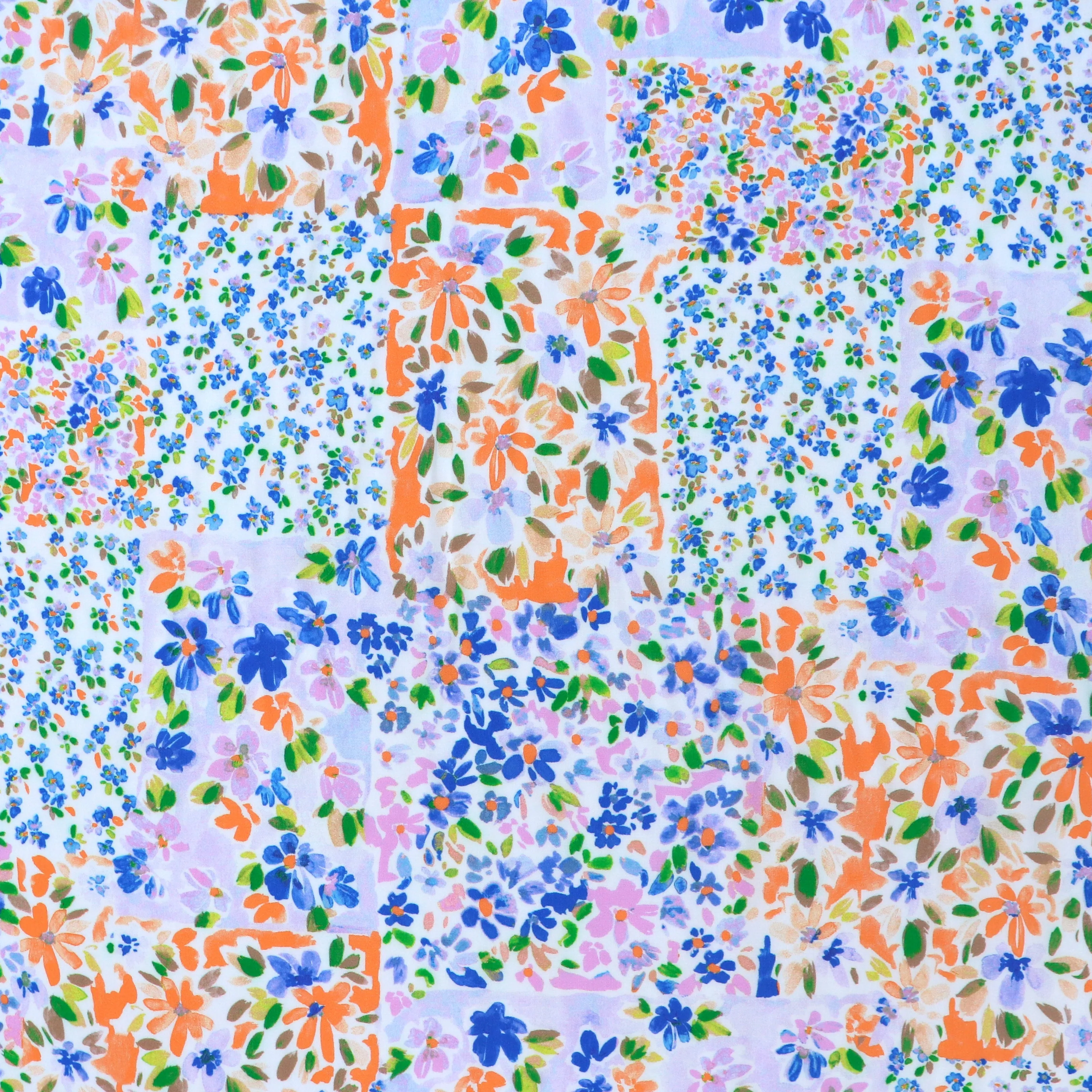 Viscose Lawn - Patchwork Meadow - Orange   Blue - SALE