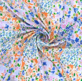 Viscose Lawn - Patchwork Meadow - Orange   Blue - SALE