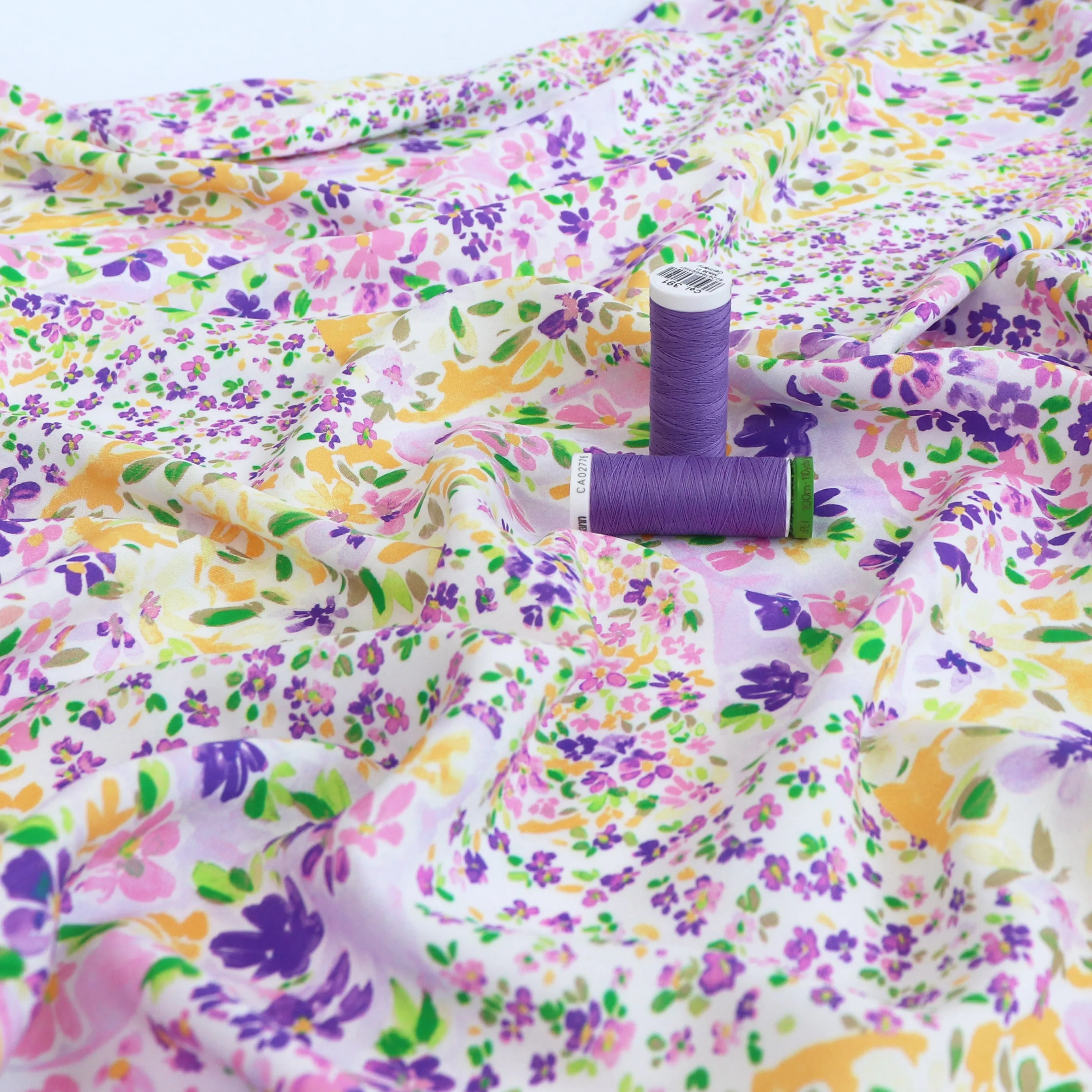 Viscose Lawn - Patchwork Meadow - Purple   Yellow - SALE