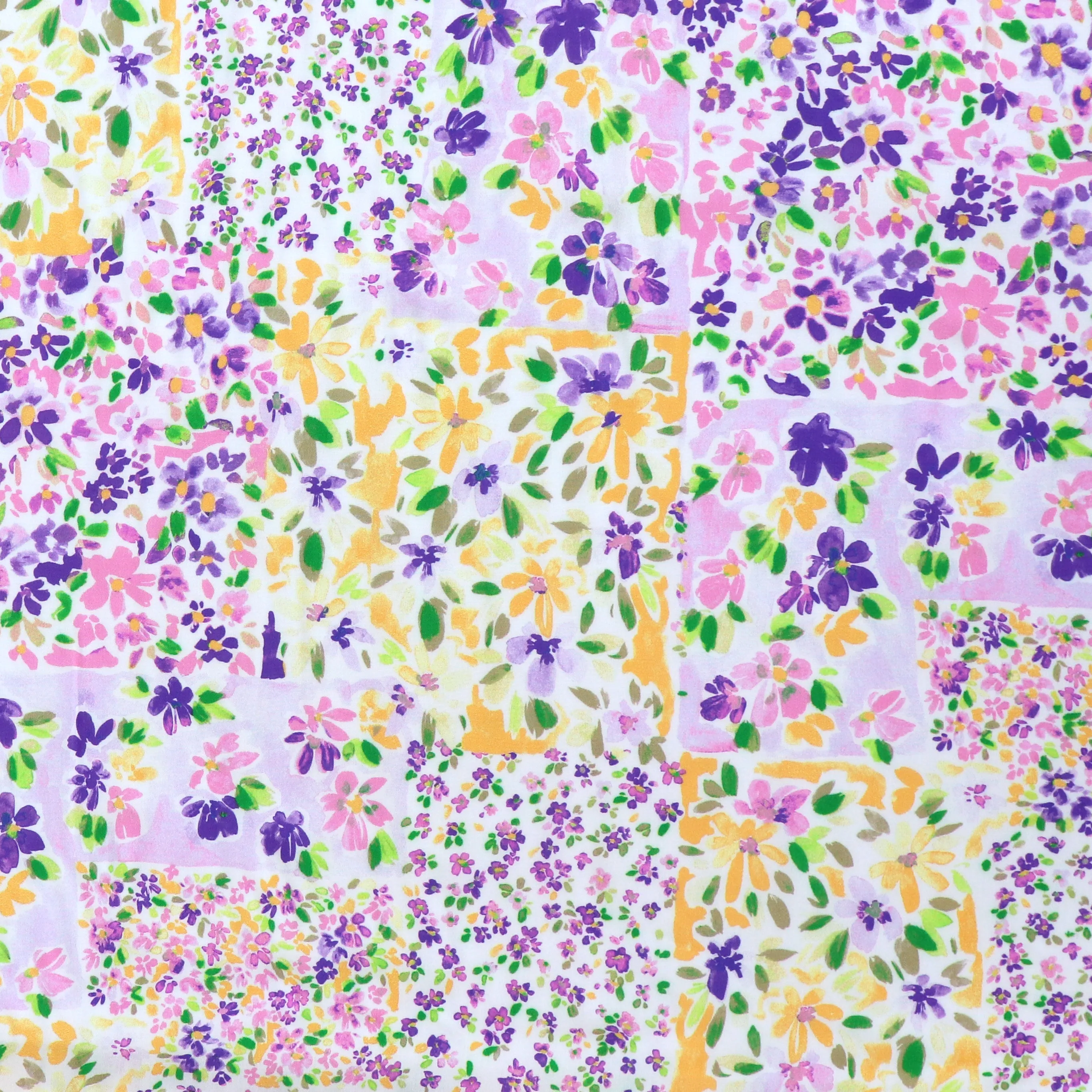 Viscose Lawn - Patchwork Meadow - Purple   Yellow - SALE