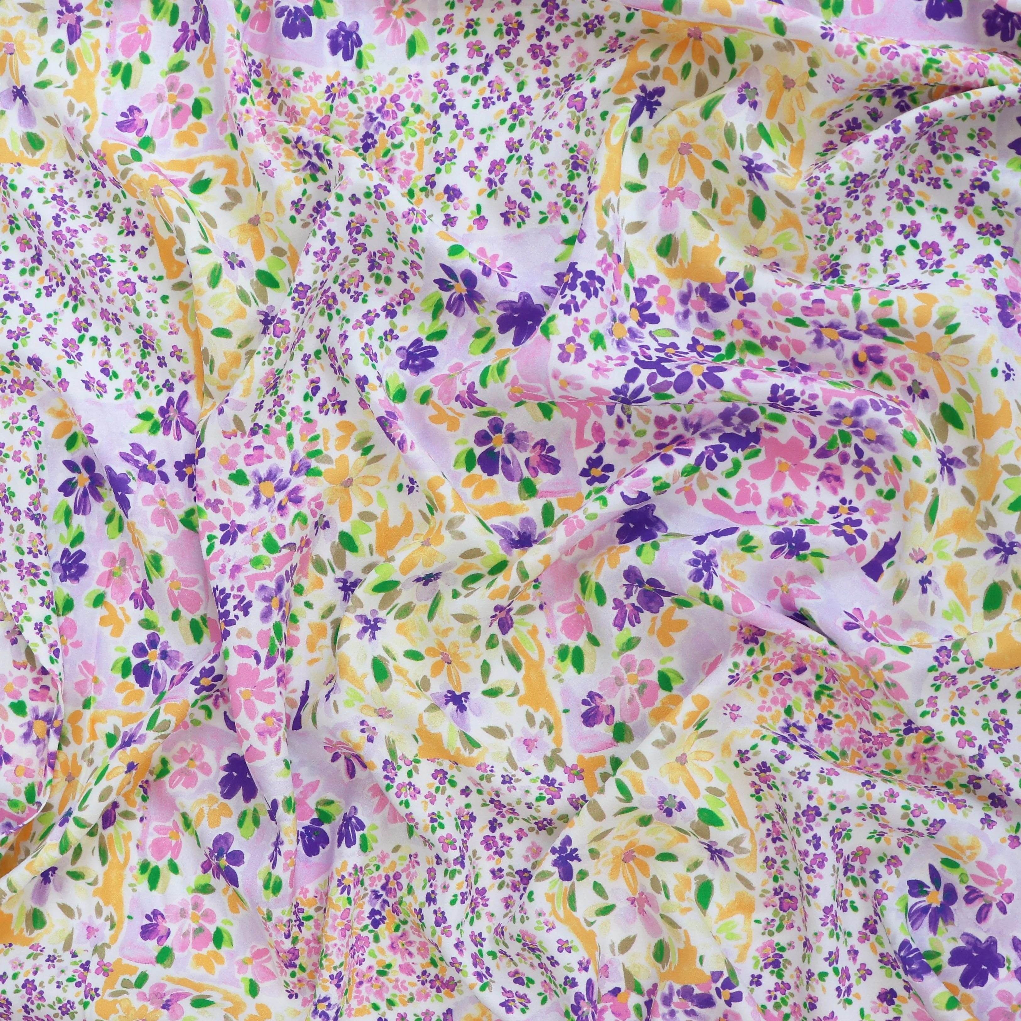 Viscose Lawn - Patchwork Meadow - Purple   Yellow - SALE