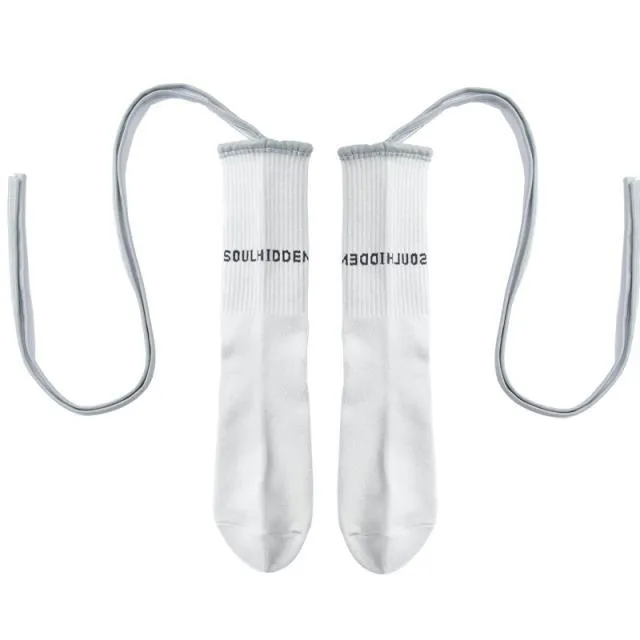 White Tumblr Aesthetic Reflective Straps Tall Socks