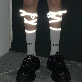 White Tumblr Aesthetic Reflective Straps Tall Socks