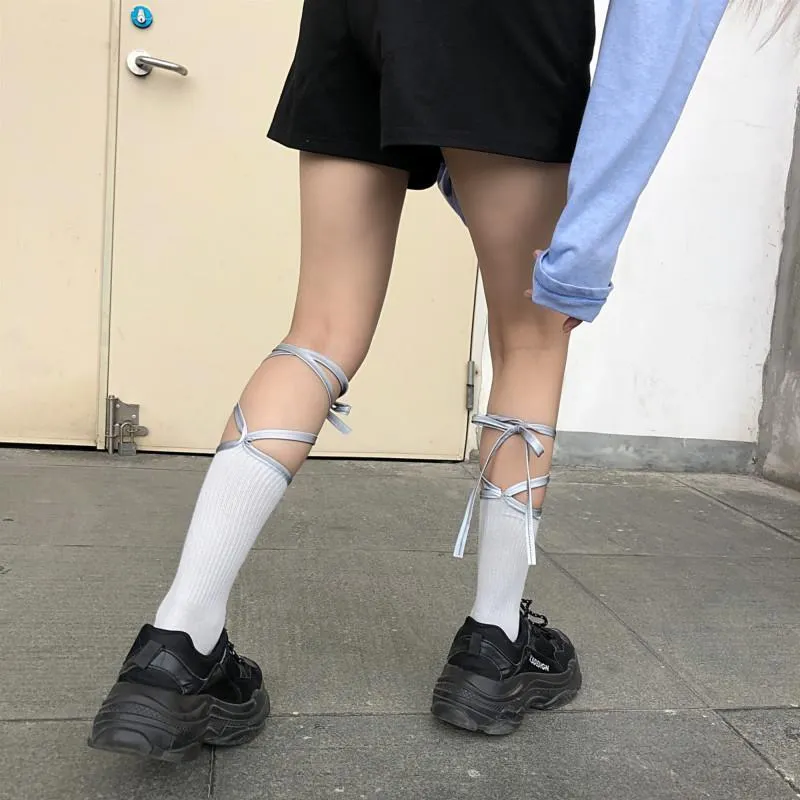 White Tumblr Aesthetic Reflective Straps Tall Socks