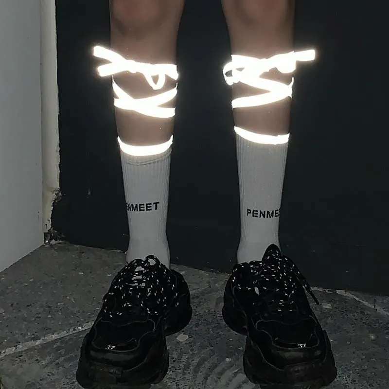 White Tumblr Aesthetic Reflective Straps Tall Socks