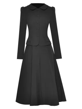 Women's 2 Piece Designer All Black Top & Midi Skirt Set